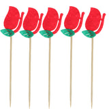 Maxbell 10pcs Christmas Red Fabric Rose Flower Leaves Cake Topper Cupcake Picks Wedding Celebration Party Accessories