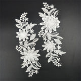 Maxbell 1 Pair White Flower Lace Trims Embroidery Sewing Bridal Dress Appliques DIY