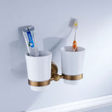 Maxbell Toothbrush Cup Holder Bathroom Hardware with Double Ceramic Cups Hanger