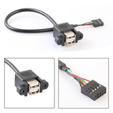 Maxbell 30cm 9 Pin Motherboard Female Header to 2 Port USB 2.0 Female Adapter Cable with Screw Panel Mount Holes