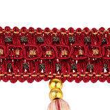 Maxbell Beaded Fringe Trim with Teardrop Dangling Braid Lace Edging Home DIY Craft 13y, Red