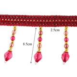 Maxbell Beaded Fringe Trim with Teardrop Dangling Braid Lace Edging Home DIY Craft 13y, Red