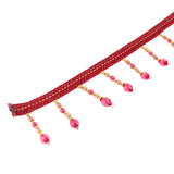 Maxbell Beaded Fringe Trim with Teardrop Dangling Braid Lace Edging Home DIY Craft 13y, Red