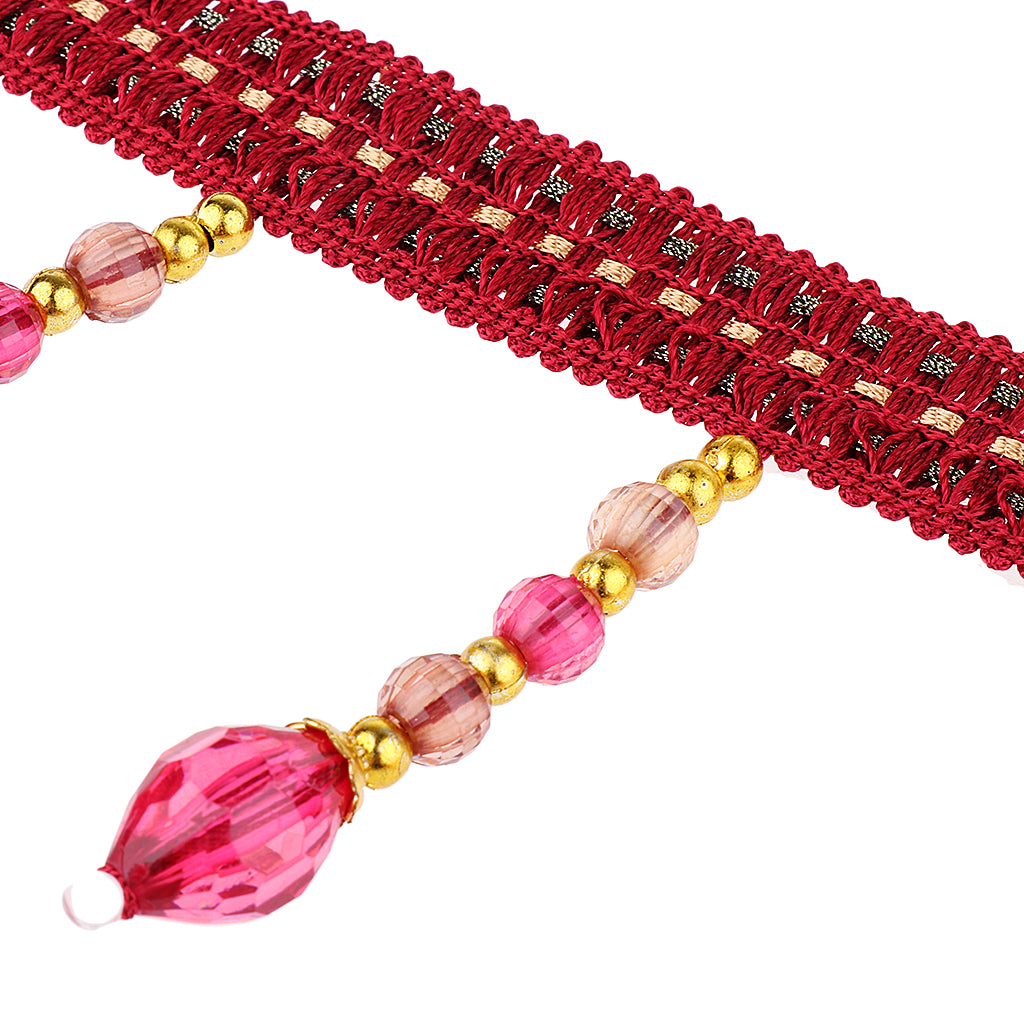 Maxbell Beaded Fringe Trim with Teardrop Dangling Braid Lace Edging Home DIY Craft 13y, Red