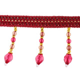 Maxbell Beaded Fringe Trim with Teardrop Dangling Braid Lace Edging Home DIY Craft 13y, Red