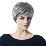 Maxbell 10'' Cool Hairstyling Short Synthetic Wigs Natural Fluffy Layered Cosplay Full Head Wig for Women Gray Black Root