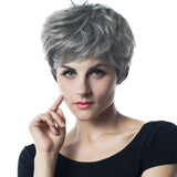 Maxbell 10'' Cool Hairstyling Short Synthetic Wigs Natural Fluffy Layered Cosplay Full Head Wig for Women Gray Black Root