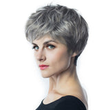 Maxbell 10'' Cool Hairstyling Short Synthetic Wigs Natural Fluffy Layered Cosplay Full Head Wig for Women Gray Black Root