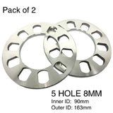 Maxbell 2 Pieces Aluminium 5-Hole Wheel Hub Spacer 8mm Thickness for Car Vehicles