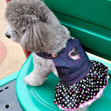 Maxbell Lightweight Comfortable Adorable Pink Heart Sequin Polka Dot Blue Jeans Dog Puppy Overall Dress M