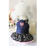 Maxbell Lightweight Comfortable Adorable Pink Heart Sequin Polka Dot Blue Jeans Dog Puppy Overall Dress M