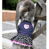 Maxbell Lightweight Comfortable Adorable Pink Heart Sequin Polka Dot Blue Jeans Dog Puppy Overall Dress M