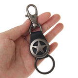 Maxbell Women Mens Gift Retro Vintage Star Pattern PU Leather Keychain Keyring Black