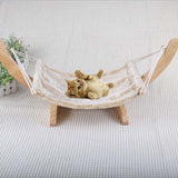 Maxbell Pet Cat Rat Hamster Ferret Hammock Small Animals Hanging Swing Bed Toy House Kitten Puppy-Wood Frame Comfy Plush ( Beige )