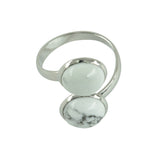 Maxbell Fashion Adjustable Silver Brass Ring Mounted 2 White Turquoise Cabochon Ring