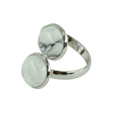 Maxbell Fashion Adjustable Silver Brass Ring Mounted 2 White Turquoise Cabochon Ring