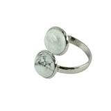 Maxbell Fashion Adjustable Silver Brass Ring Mounted 2 White Turquoise Cabochon Ring