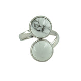 Maxbell Fashion Adjustable Silver Brass Ring Mounted 2 White Turquoise Cabochon Ring