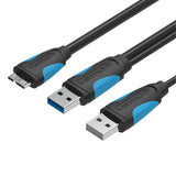 Maxbell Superspeed Dual A to Micro B USB 3.0 Y Cable for External Hard Drive HDD