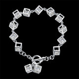 Maxbell Silver Metal Sparkle Clear CZ Crystal Cubic Geometry Charms Bracelet Chain Bangle Wedding Jewelry