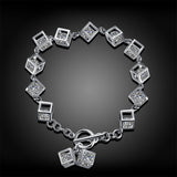 Maxbell Silver Metal Sparkle Clear CZ Crystal Cubic Geometry Charms Bracelet Chain Bangle Wedding Jewelry