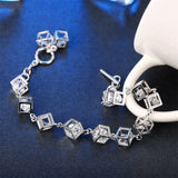 Maxbell Silver Metal Sparkle Clear CZ Crystal Cubic Geometry Charms Bracelet Chain Bangle Wedding Jewelry