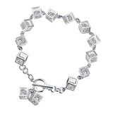 Maxbell Silver Metal Sparkle Clear CZ Crystal Cubic Geometry Charms Bracelet Chain Bangle Wedding Jewelry