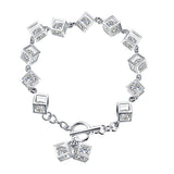 Maxbell Silver Metal Sparkle Clear CZ Crystal Cubic Geometry Charms Bracelet Chain Bangle Wedding Jewelry