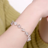 Maxbell Silver Metal Sparkle Clear CZ Crystal Cubic Geometry Charms Bracelet Chain Bangle Wedding Jewelry