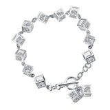 Maxbell Silver Metal Sparkle Clear CZ Crystal Cubic Geometry Charms Bracelet Chain Bangle Wedding Jewelry