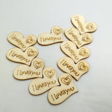 Maxbell 50 Pieces 28mm Natural Wood Wedding Decoration Wooden Love Heart Shapes for Weddings Plaques Art Craft Embellishment Sewing Decor Buttons