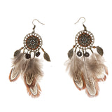 Maxbell Vintage Bohemian Sunflower Feather Dangle Earrings Drop Long Tassel Handmade