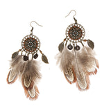 Maxbell Vintage Bohemian Sunflower Feather Dangle Earrings Drop Long Tassel Handmade