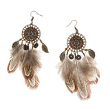 Maxbell Vintage Bohemian Sunflower Feather Dangle Earrings Drop Long Tassel Handmade