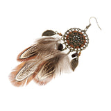 Maxbell Vintage Bohemian Sunflower Feather Dangle Earrings Drop Long Tassel Handmade