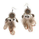 Maxbell Vintage Bohemian Sunflower Feather Dangle Earrings Drop Long Tassel Handmade