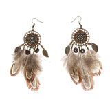 Maxbell Vintage Bohemian Sunflower Feather Dangle Earrings Drop Long Tassel Handmade