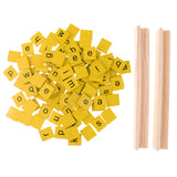 Maxbell 100pcs Wooden Yellow Letter Tiles with 2pcs Wooden Tile Racks for Board Game Crafts