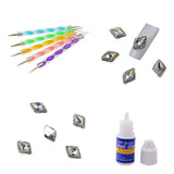 Maxbell 5pcs Dual-head Nail Art Dotting Painting Pen+10pcs Nail Art Decoration Charms Glitter Jewelry +1 Bottle Glue