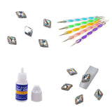 Maxbell 5pcs Dual-head Nail Art Dotting Painting Pen+10pcs Nail Art Decoration Charms Glitter Jewelry +1 Bottle Glue