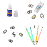 Maxbell 5 Nail Art Dotting Pen +10 Nail Tips Decoration Jewelry Sticker Glitter + Glue Set