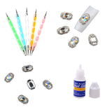 Maxbell 5 Nail Art Dotting Pen +10 Nail Tips Decoration Jewelry Sticker Glitter + Glue Set