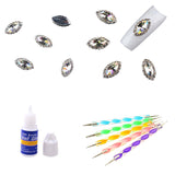 Maxbell 5pcs Dual-head Nail Art Dotting Painting Pen+10pcs Nail Art Decoration Charms Glitter Jewelry +1 Bottle Glue