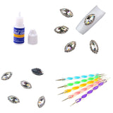 Maxbell 5pcs Dual-head Nail Art Dotting Painting Pen+10pcs Nail Art Decoration Charms Glitter Jewelry +1 Bottle Glue