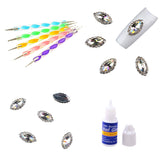 Maxbell 5pcs Dual-head Nail Art Dotting Painting Pen+10pcs Nail Art Decoration Charms Glitter Jewelry +1 Bottle Glue