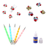 Maxbell 5pcs Dual-head Nail Art Dotting Painting Pen+10pcs Nail Art Decoration Charms Glitter Jewelry +1 Bottle Glue