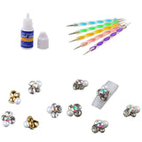 Maxbell 5pcs Dual-head Nail Art Dotting Painting Pen+10pcs Nail Art Decoration Charms Glitter Jewelry +1 Bottle Glue