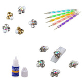 Maxbell 5pcs Dual-head Nail Art Dotting Painting Pen+10pcs Nail Art Decoration Charms Glitter Jewelry +1 Bottle Glue