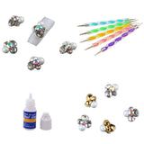 Maxbell 5pcs Dual-head Nail Art Dotting Painting Pen+10pcs Nail Art Decoration Charms Glitter Jewelry +1 Bottle Glue