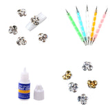 Maxbell 5pcs Dual-head Nail Art Dotting Painting Pen+10pcs Nail Art Decoration Charms Glitter Jewelry +1 Bottle Glue